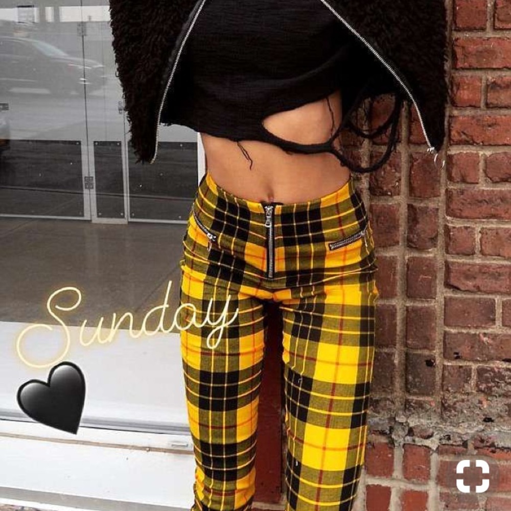 ISO Yellow Plaid High Waisted Pants!